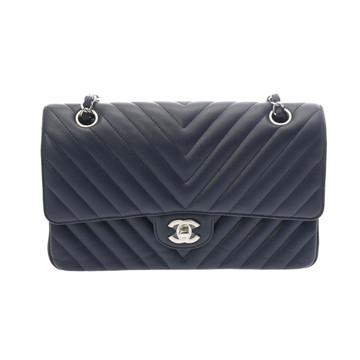 シャネル Vステッチ WフラップWチェーンショルダー 25 ネイビー A01112 キャビアスキン レディース バッグ 【中古】【bag】