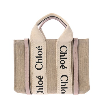 クロエ WOODY ミニトートバッグ ベージュ/ミスティラベンダー CHC22AP237I26 リネンキャンバス/カーフ レディース バッグ 【中古】【bag】