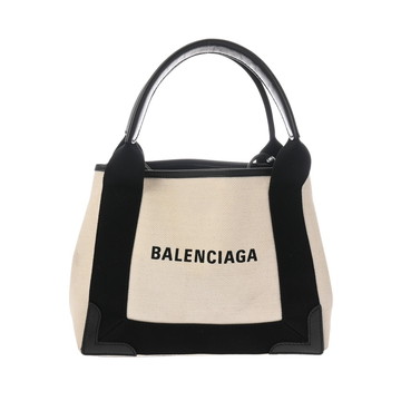 バレンシアガ ネイビーカバス XS ホワイト/ブラック 390346.1081.Y.538735 キャンバス/レザー レディース バッグ 【中古】【bag】