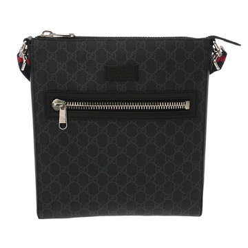 グッチ GGスプリーム メッセンジャーバッグ ブラック/グレー 474137 レザー/PVC メンズ バッグ 【中古】【bag】