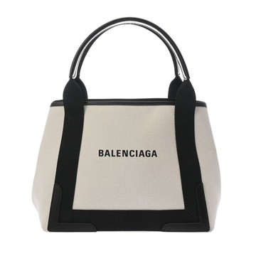 バレンシアガ ネイビーカバ S ホワイト/ブラック 339933.9260.P.002123 キャンバス/レザー レディース バッグ 【中古】【bag】