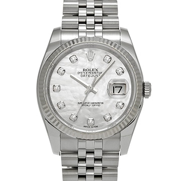 ロレックス デイトジャスト 116234NG ホワイトシェル/ダイヤモンド メンズ 時計 【中古】【wristwatch】