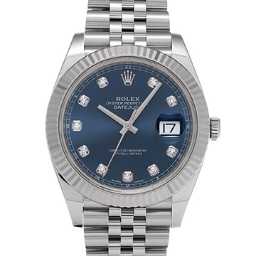 ロレックス デイトジャスト 41 126334G ブライトブルー/ダイヤモンド メンズ 時計 【中古】【wristwatch】