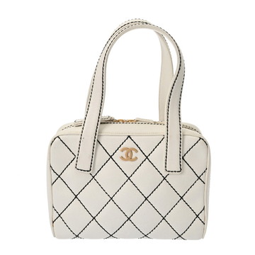 シャネル ワイルドステッチ ハンドバッグ ホワイト A20665 カーフスキン レディース バッグ 【中古】【bag】
