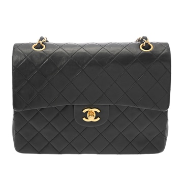 シャネル マトラッセ WフラップWチェーンショルダー ブラック ラムスキン レディース バッグ 【中古】【bag】