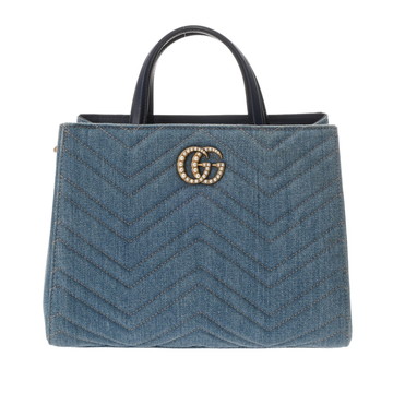 グッチ GGマーモント トップハンドルバッグ ブルー 448054 591693 デニム レディース バッグ 【中古】【bag】