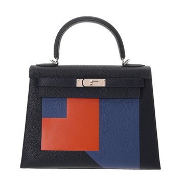 エルメス ケリー 28 外縫い グラフィ ブルーニュイ/ブルーブライトン/テールバテュー トリヨンクレマンス/ヴォーソンブレロ レディース バッグ 【中古】【bag】