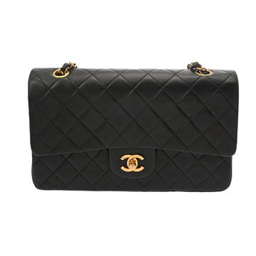 シャネル マトラッセ WフラップWチェーンショルダー 25 ブラック A01112 ラムスキン レディース バッグ 【中古】【bag】