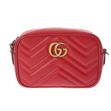 グッチ GGマーモント ミニバッグ GGマーモント レッド 448065 527066 キルティング シェブロンレザー レディース バッグ 【中古】【bag】