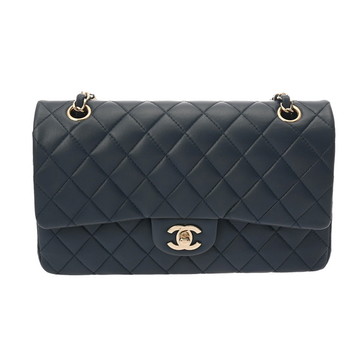 シャネル マトラッセ Wフラップ Wチェーンショルダー 25 ネイビー A01112 ラムスキン レディース バッグ 【中古】【bag】