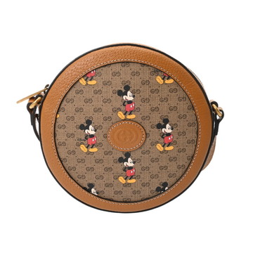 グッチ GUCCI×Disney ショルダーバッグ ベージュ/エボニー/キャメル 603938 213317 ミニGGスプリームキャンバス/レザー レディース バッグ 【中古】【bag】