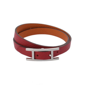 エルメス ブレスレット ビーアピ ドゥブルトゥール #S レッド/オレンジ/シルバー金具 ヴォーエプソン ユニセックス ジュエリー 【中古】【jewelry】