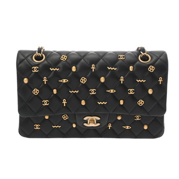 シャネル マトラッセ WフラップWチェーンショルダー 25 2018年AW ブラック ラムスキン レディース バッグ 【中古】【bag】