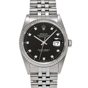 ロレックス デイトジャスト 16234G ブラック/ダイヤモンド メンズ 時計 【中古】【wristwatch】