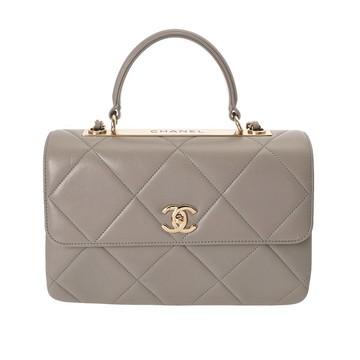 シャネル ラージトップハンドル フラップバッグ トレンディCC グレー A69923 ラムスキン レディース バッグ 【中古】【bag】