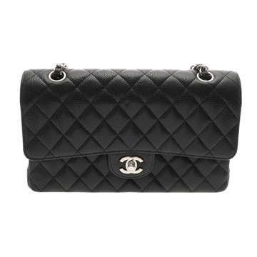 シャネル マトラッセ WフラップWチェーンショルダー 25 ブラック A01112 キャビアスキン レディース バッグ 【中古】【bag】
