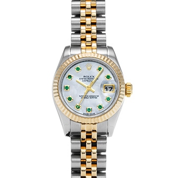 ロレックス デイトジャスト 179173NGE ホワイトシェル/エメラルド レディース 時計 【中古】【wristwatch】