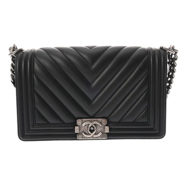 シャネル ボーイシャネル チェーンショルダー 25cm Vステッチ ブラック A67086 ラムスキン レディース バッグ 【中古】【bag】