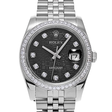 ロレックス デイトジャスト 116244G ブラックコンピュータ/ダイヤモンド メンズ 時計 【中古】【wristwatch】