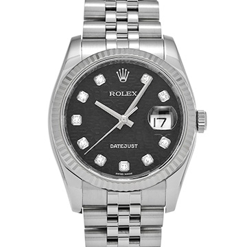 ロレックス デイトジャスト 116234G ブラックコンピュータ/ダイヤモンド メンズ 時計 【中古】【wristwatch】