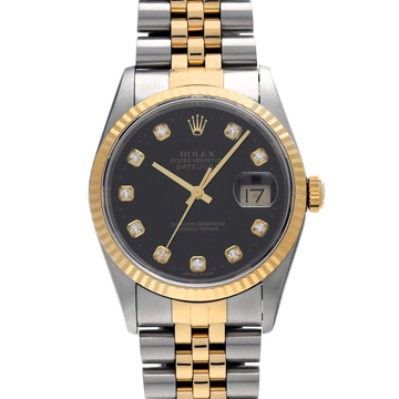 ロレックス デイトジャスト 36 16233G ブラック/ダイヤモンド メンズ 時計 【中古】【wristwatch】