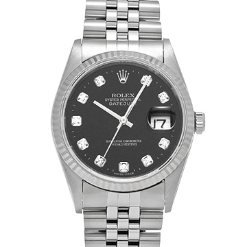 ロレックス デイトジャスト 16234G ブラック/ダイヤモンド メンズ 時計 【中古】【wristwatch】
