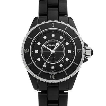 シャネル J12 33MM H1625 ブラックラッカー/ダイヤモンド レディース 時計 【中古】【wristwatch】