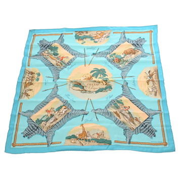 エルメス カレ 70 LA CHASSE EN AFRIQUE ブルー系マルチカラー シルク100％ レディース 【中古】【other】