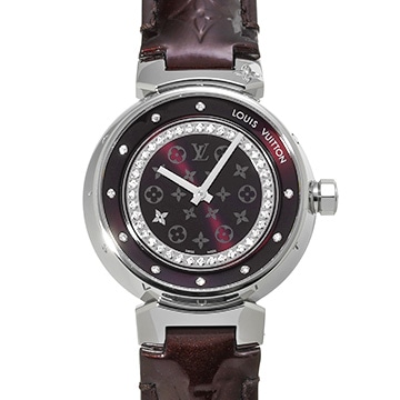 ルイ ヴィトン タンブール ディスク アマラント ディアモンMM Q1319 アマラント/ダイヤモンド レディース 時計 【中古】【wristwatch】