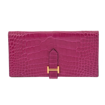 エルメス ベアンスフレ ローズシェヘラザード アリゲーターリセ ユニセックス 財布 【中古】【purse】