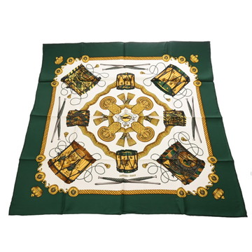 エルメス カレ 90　LES TAMBOURS グリーン/マルチカラー シルク100％ レディース 【中古】【other】