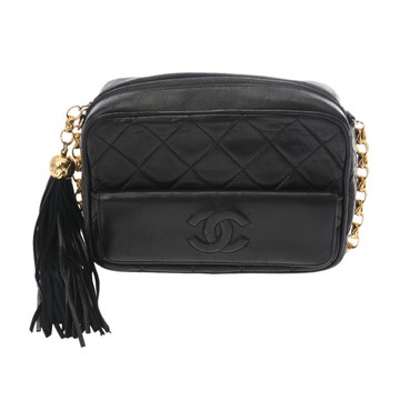 シャネル マトラッセ フリンジ チェーンショルダー ブラック ラムスキン レディース バッグ 【中古】【bag】