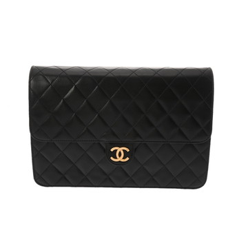 シャネル マトラッセ プッシュロック チェーンショルダー ブラック ラムスキン レディース バッグ 【中古】【bag】