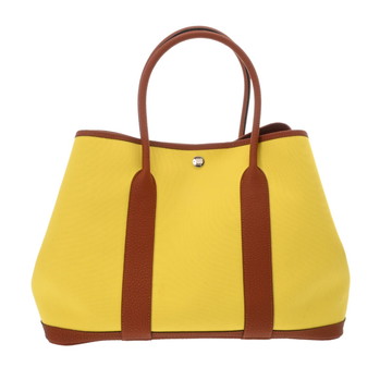 エルメス ガーデンパーティ PM ライム/ブラウン トワルオフィシエ/ネゴンダ レディース バッグ 【中古】【bag】
