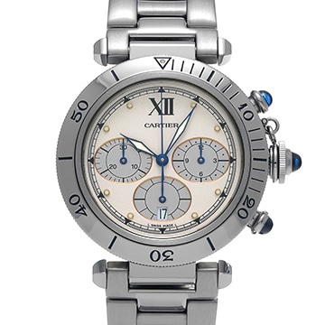 カルティエ パシャ クロノグラフ W31004H3 アイボリー/シルバー メンズ 時計 【中古】【wristwatch】