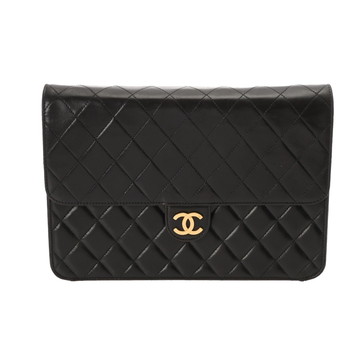 シャネル マトラッセ プッシュロックチェーンショルダー ブラック ラムスキン レディース バッグ 【中古】【bag】