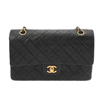 シャネル マトラッセ WフラップWチェーンショルダー 25 ブラック A01112 ラムスキン レディース バッグ 【中古】【bag】