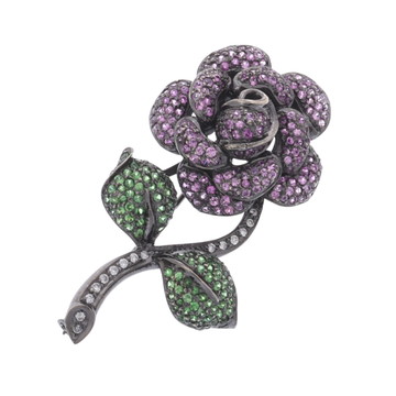 ノーブランド フラワーモチーフ ブローチ ブラック K14ゴールド レディース ジュエリー 【中古】【jewelry】