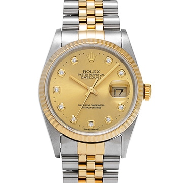 ロレックス デイトジャスト 16233G シャンパン/ダイヤモンド メンズ 時計 【中古】【wristwatch】