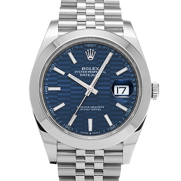 ロレックス デイトジャスト 41 126300 ブライトブルー フルーテッドモチーフ メンズ 時計 【中古】【wristwatch】