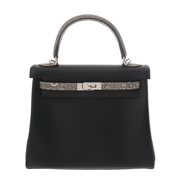 エルメス ケリー 25 内縫い タッチ ブラック リザード/ヴォースイフト レディース バッグ 【中古】【bag】