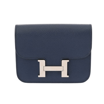 エルメス コンスタンススリムウォレット ブルーネイビー/シルバー金具 ヴォーエプソン レディース 財布 【中古】【purse】