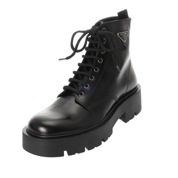 プラダ アンクルブーツ #7 ブラック/シルバー金具 2TG242 ブラッシュドレザー メンズ 靴 【中古】【other】