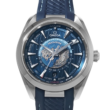 オメガ シーマスター アクアテラ コーアクシャル マスタークロノメーター GMT ワールドタイマー 220.12.43.22.03.001 ブルー メンズ 時計 【中古】【wristwatch】