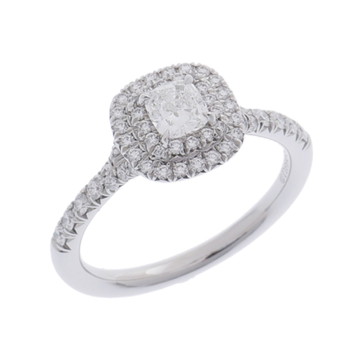 ティファニー ソレスト クッションカット ダブルハロー エンゲージメントリング シルバー Pt950プラチナ レディース ジュエリー 【中古】【jewelry】