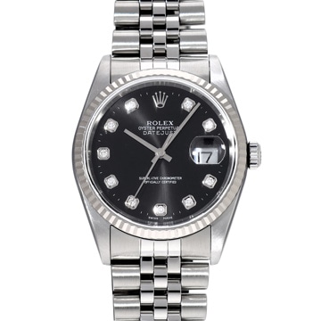 ロレックス デイトジャスト 16234G ブラック/ダイヤモンド メンズ 時計 【中古】【wristwatch】