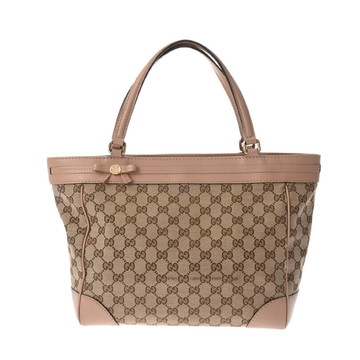 グッチ トートバッグ ベージュ/エボニー/ピンク 257061 002123 GGキャンバス/レザー レディース バッグ 【中古】【bag】