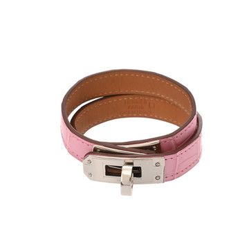 エルメス レザーブレスレット ミニケリー ドゥブルトゥール T2 バブルガムピンク/シルバー金具 アリゲーターマット レディース ジュエリー 【中古】【jewelry】