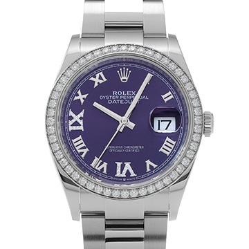 ロレックス デイトジャスト 36 126284RBR オーベルジーヌ/ダイヤモンド メンズ 時計 【中古】【wristwatch】