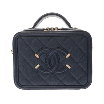 シャネル CCフィリグリー スモール ヴァニティケース ネイビー A93342 キャビアスキン レディース バッグ 【中古】【bag】